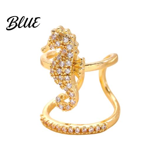 Gold Plated Ring Women Sea Animals for Rhinestone Seahorse Turtle