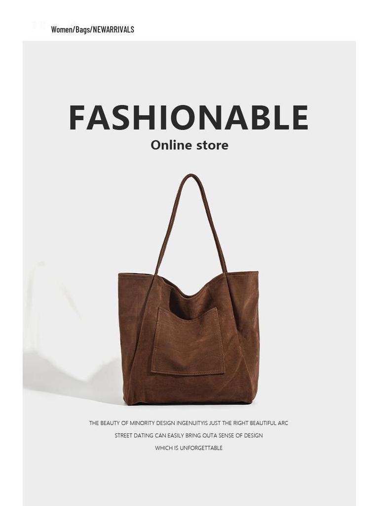 Large Capacity Suede Shoulder Tote: Artistic Lazy Style for Students & Shoppers