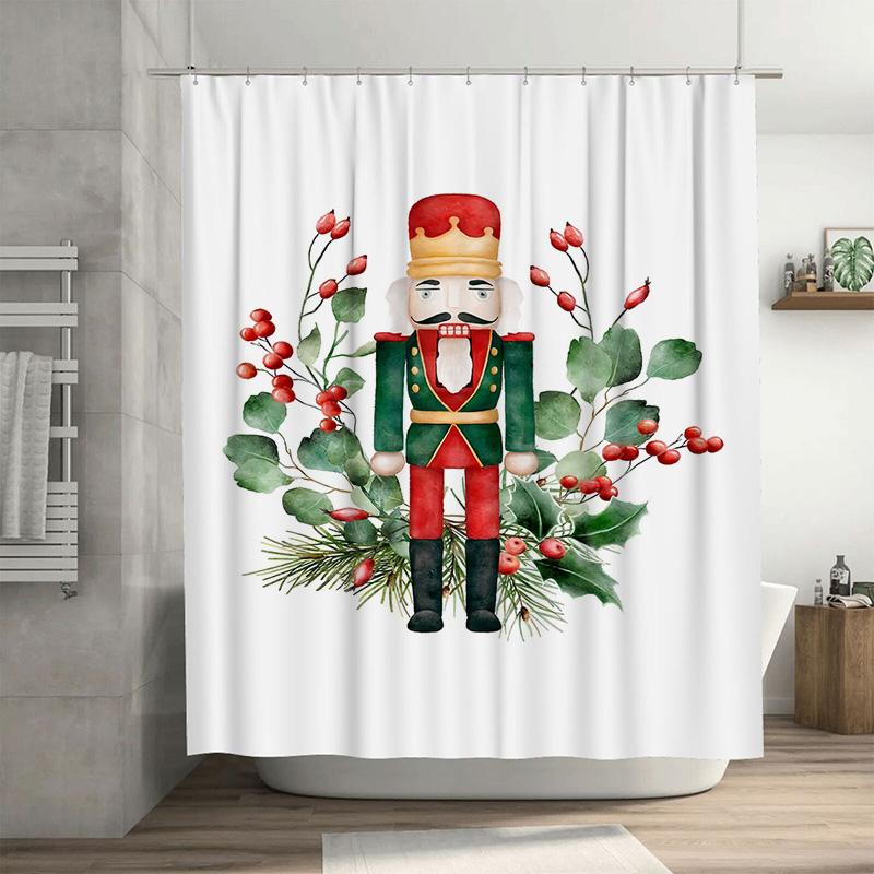 

Tuniu Festive Nutcracker Holiday Shower Curtain Charming Christmas Decor Whimsical Winter Bathroom Set Cute Festive Design Magic W60H190(CM)-1 Pcs