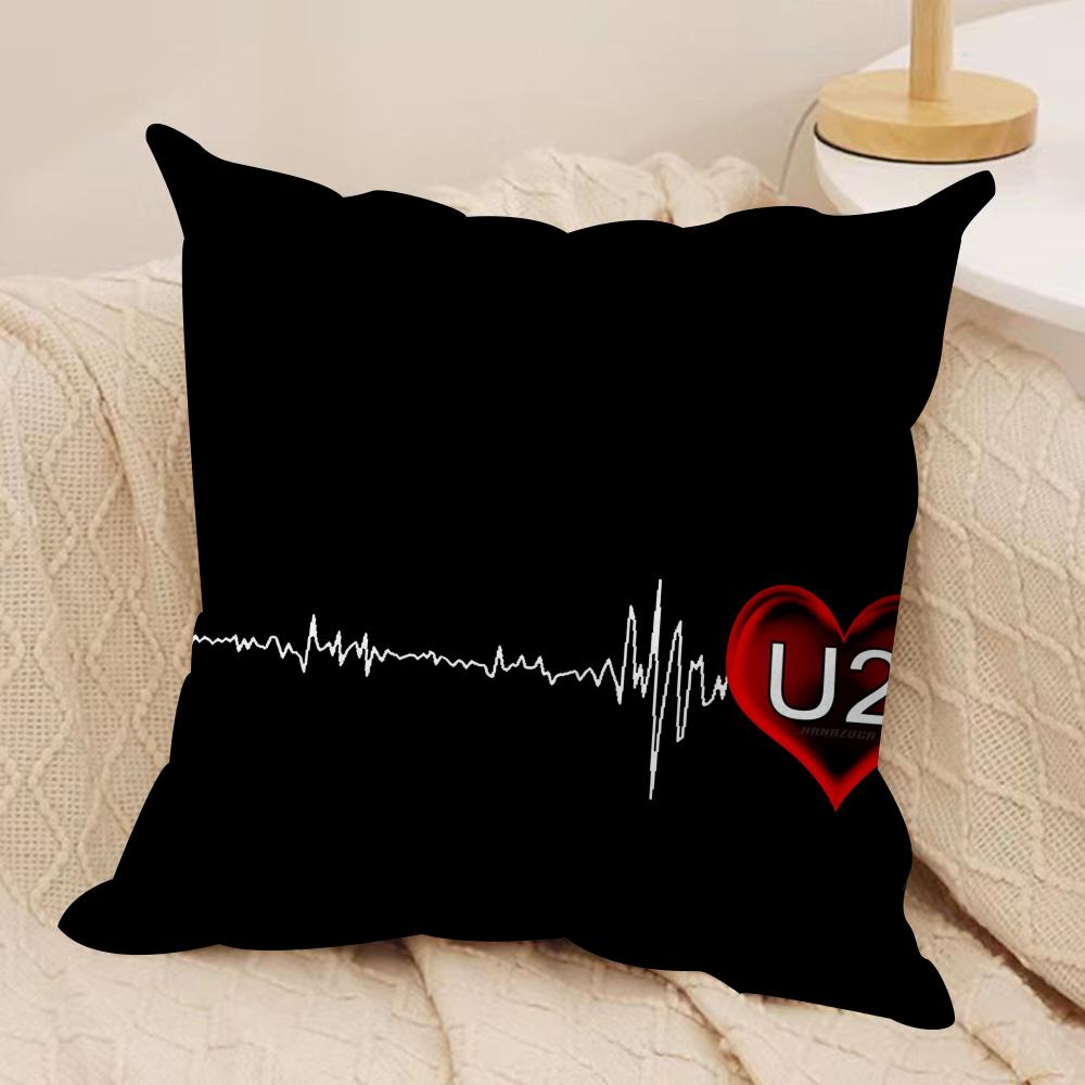Rock U-U2 Band Music Cushion Cover Silky Short Plush Invisible Zipper Dustproof Sofa Pillow Case For Home Decor