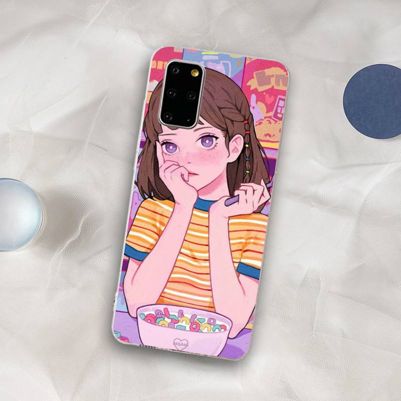 INS Kawaii Japanese Anime illustration Girl Phone Case for Samsung S21 A10 for Redmi Note 7 9 for Huawei P30Pro Honor 8X 10i