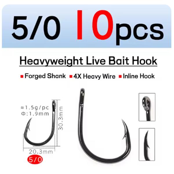 10PCS/Bag 4X Strong Live Bait Hook 3/0 - 11/0 Heavy Duty Saltwater Single Jig Fishhook for Deep Sea Boat Fishing