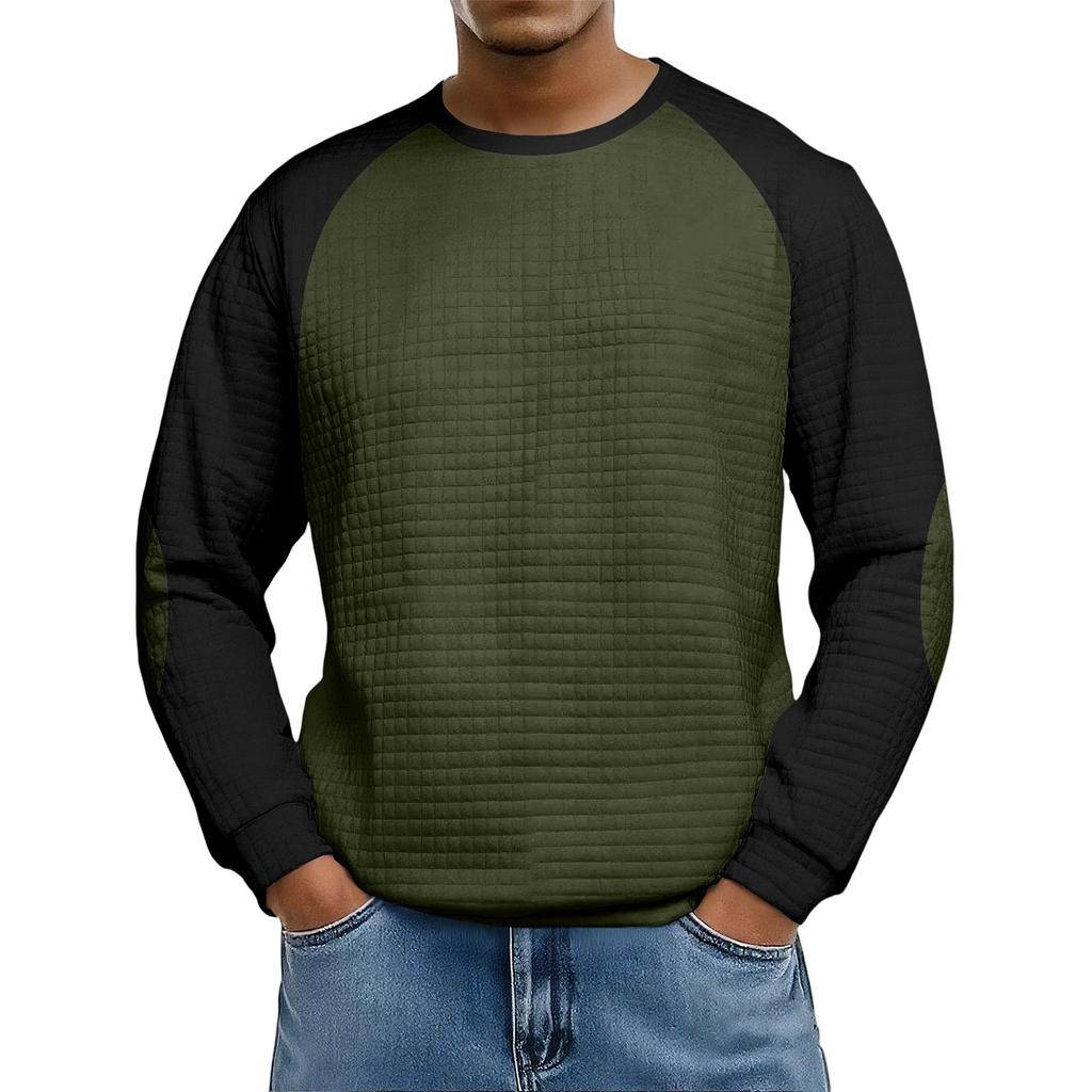 Men's Loose-fitting Casual Waffle-weave Neck Long-sleeved Top