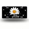 2D Flat White Daisy License Plate Frame, Waterproof Aluminum Front Car Tag Cover, 5.9x11.8 Inch Decorative