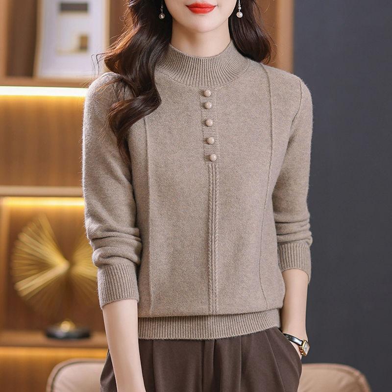 

Новый осенне-зимний шерстяной свитер для женщин, пуловер с полувысоким воротником, теплый и согревающий базовый слой, топ S хаки