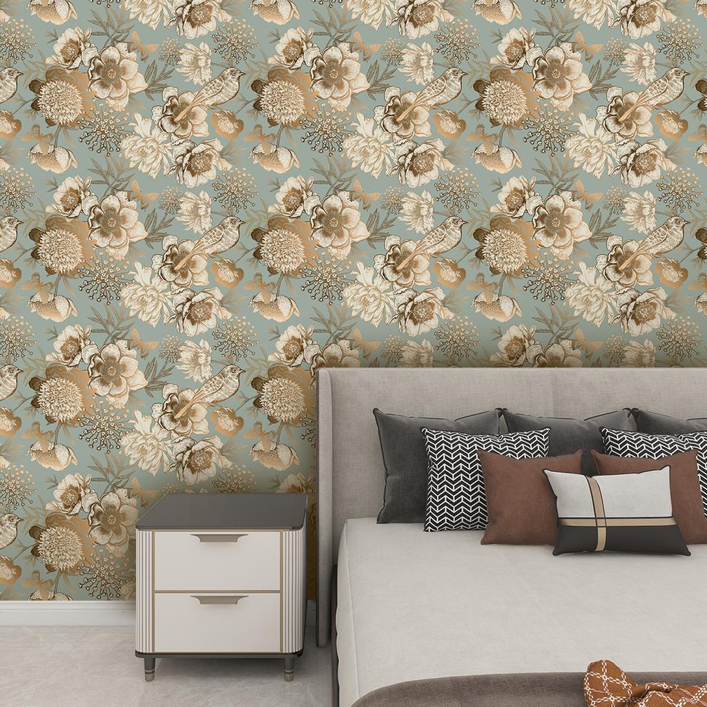 Vintage Floral Birds Tree Flower Self-Adhesive Wallpaper Peel And Stick Removable Wall Stickers for Bedroom Home Decor