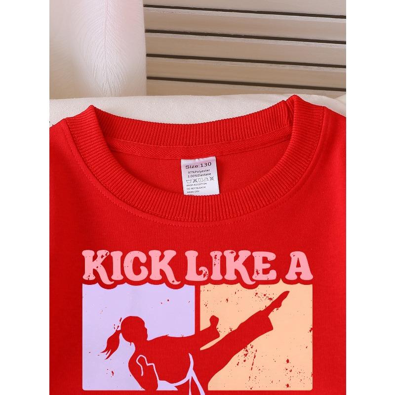 Kick Like A Girl Martial Arts Girls' Crew Neck Fashion Sweatshirt, Autumn And Winter Western Style Top, Long Sleeve T-Shirt