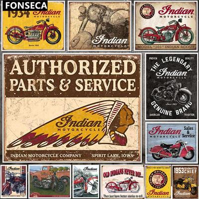 Traditional Indian Motor Tin Sign Classic Vintage Motorcycle Club Garage Art Decor Iron Plate Paintings Bar Cafe Metal Plaque