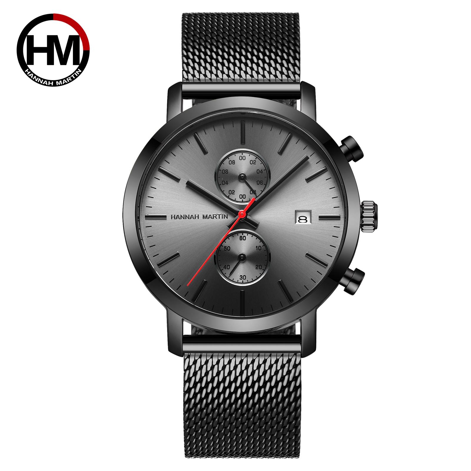 Hannah Martin Watch Factory Fashion Multifunctional Stainless Steel Quartz Watches Custom Logo Waterproof Chronograph Watch Men HM-1092