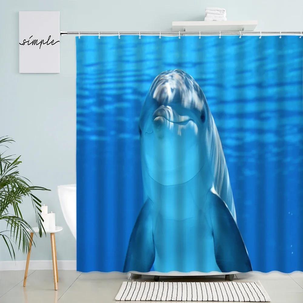 Dolphin Shark Shower Curtain Coral Tropical Fish Sea Turtle Underwater World Landscape Modern Children Bathroom Curtains Decor