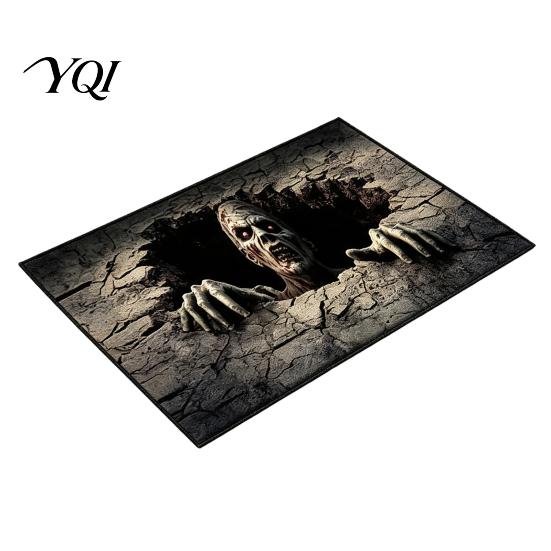 Durable Bedroom Floor Mat 3D Skeleton Halloween Rug, Spooky Optical Illusion Entrance Depth Decorative Living Room Rug Pattern Non-Slip for Decor