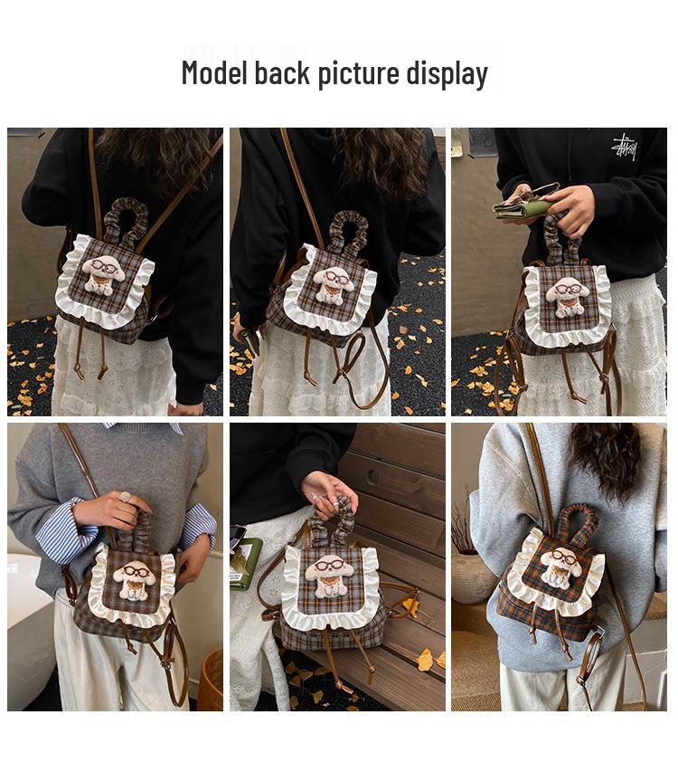 Korean Style Children's Plaid Plush Cartoon Doll Backpack