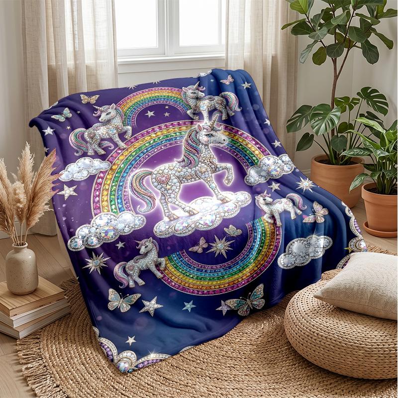 Rainbow Unicorns in Meadow Theme blanket Lightweight Warm Flannel Blanket Decorative Throw Blanket for Home Decoration