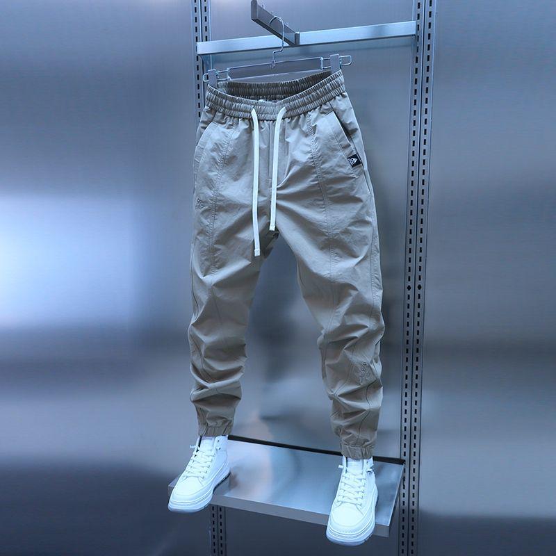 Men's Spring/Summer Casual Solid Color Harem Pants - Elastic Waist, Trendy, Versatile, Small-Leg Overalls