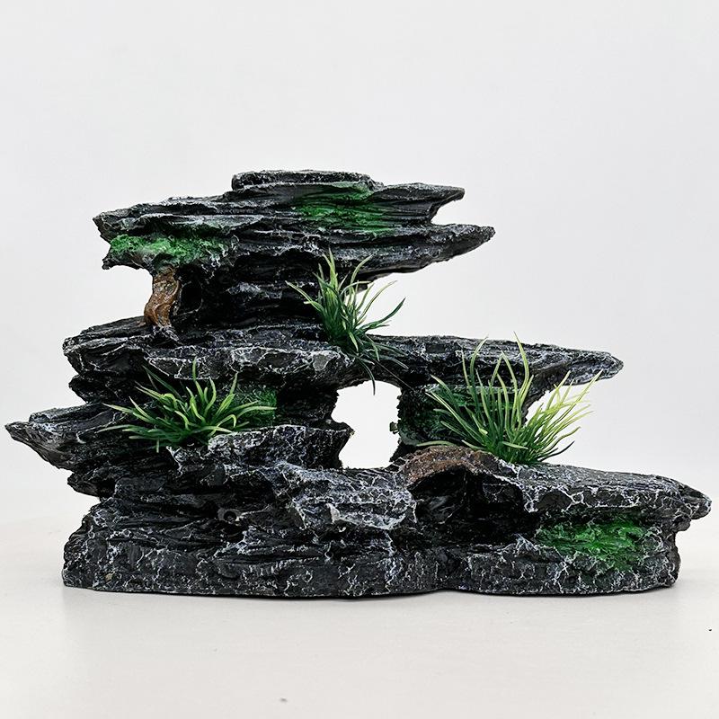 Fish Tank Rockery Decoration Set: Plants, Stones, and Small Ornaments with Interior Hideaway