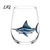 Personalized Daily Use Glassware Stemless Wine Glasses with Marine Animal Pattern, 420ml Capacity, High Borosilicate Clear Glass Cups for Party