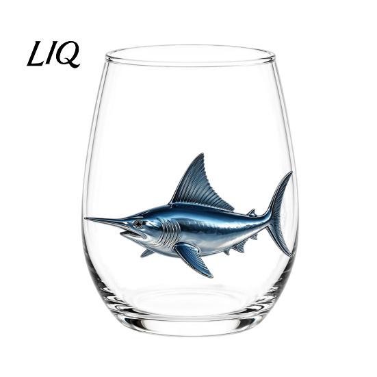 Personalized Daily Use Glassware Stemless Wine Glasses with Marine Animal Pattern, 420ml Capacity, High Borosilicate Clear Glass Cups for Party