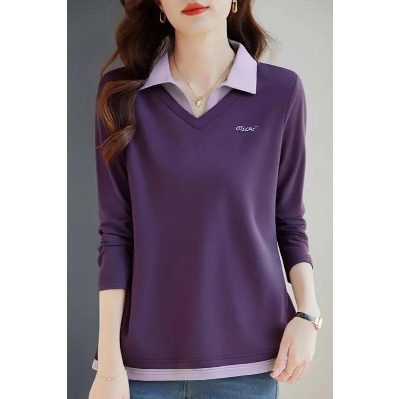 

Женская контрастная блузка-поло с длинным рукавом, повседневная, свободного кроя, вязаная L фиолетовый
