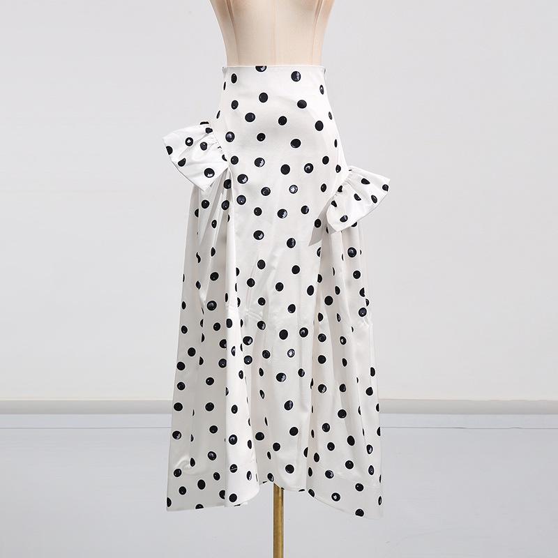 Элегантная юбка А-силуэта в горошек с завышенной талией - Средняя длина, стройнящий крой, Весна 2026 Large