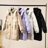 Womens Winter Puffer Coat Mid-Length Loose Fit Hooded Cotton-Padded Jacket In Solid Colors