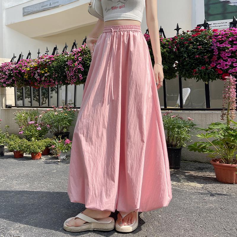 Damskirt med hög midja, elastisk, drapering och lykta, koreansk stil - Vår/Sommar