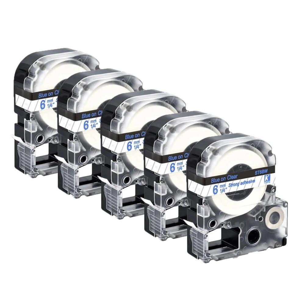 5 Packungen 6 mm mehrfarbige Etiketten, kompatibles Epson-Etikettenband SS6KW LC-2WBN9 SC6YW SC6BW SC6RW für Kingjim Epson-Drucker LW300 LW400