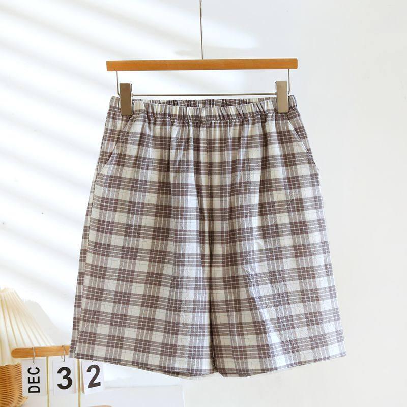 Men's Spring & Summer Cotton Plaid Pajama Shorts - Lightweight, Versatile for Home or Beach Wear.