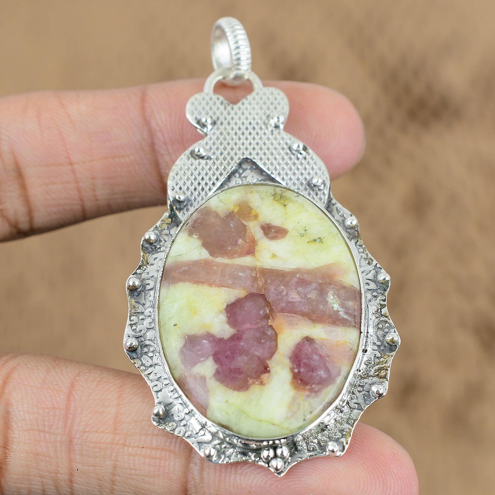 

Birthday Gift For Her Natural Tourmalated Quartz Gemstone Pendant 925 Silver