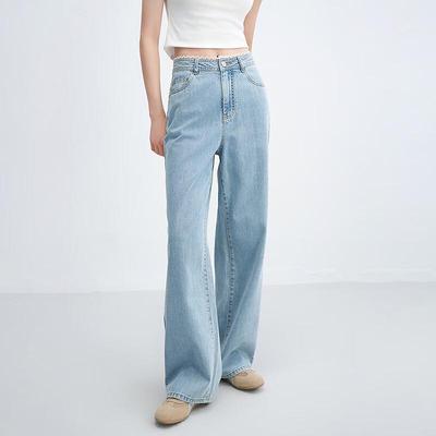 LEDIN Women's High-Waist Lace Patchwork Wide-Leg Jeans