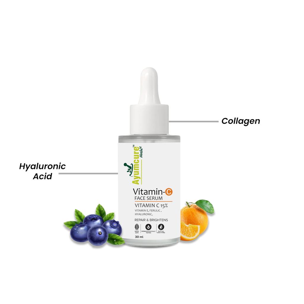 Ayumcure 15% Vitamin C Face Serum 30 Ml | Brightening & Anti-Aging | With Vitamin E, Ferulic Acid & Hyaluronic Acid | Reduces Dark Spots, Wrinkles