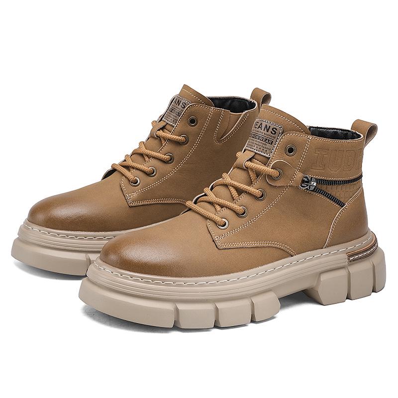 Men's 2024 Autumn/Winter High-Top Martin Boots - British-Style, Thick-Soled, Retro Work Boots with Soft Leather and Sole.