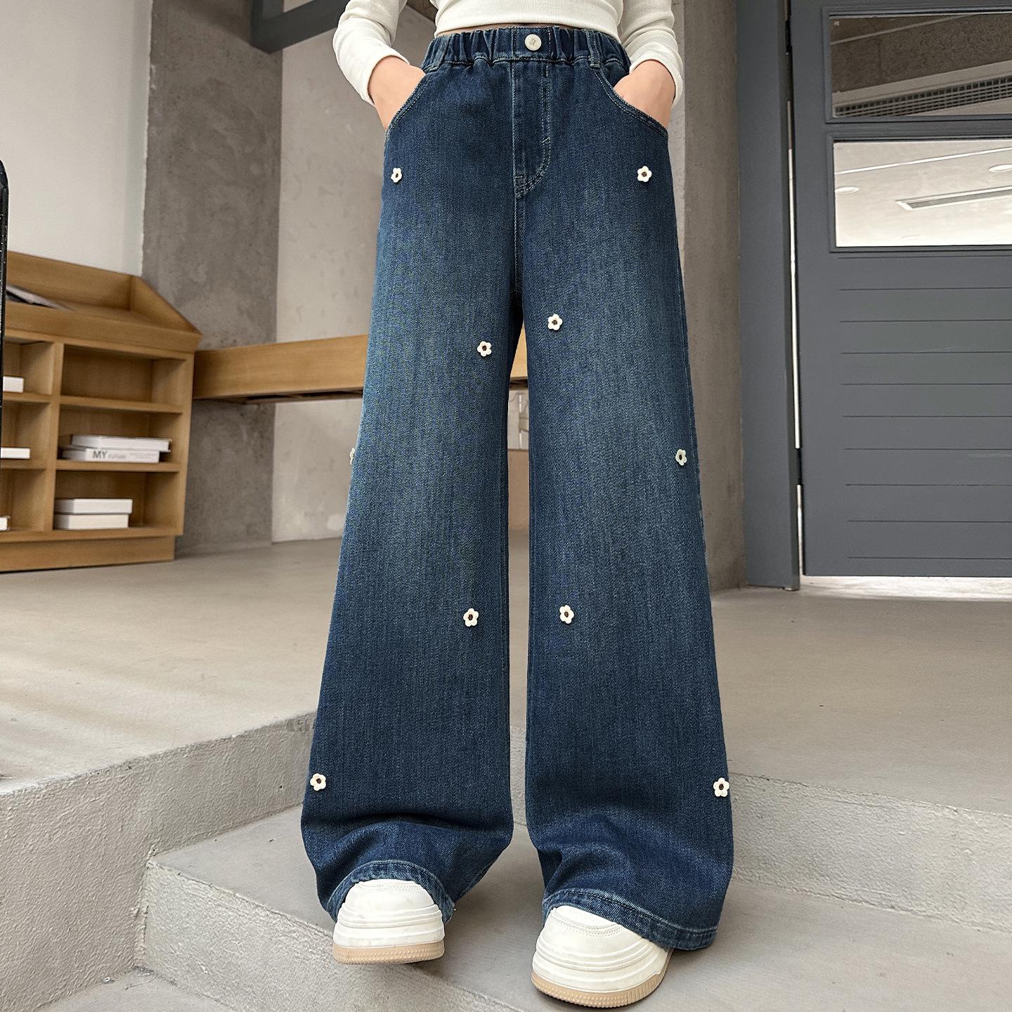 

Модные джинсовые брюки широкого кроя для девочек – повседневная весенне-осенняя одежда для детей среднего и старшего возраста, коллекция 2025 140 cm