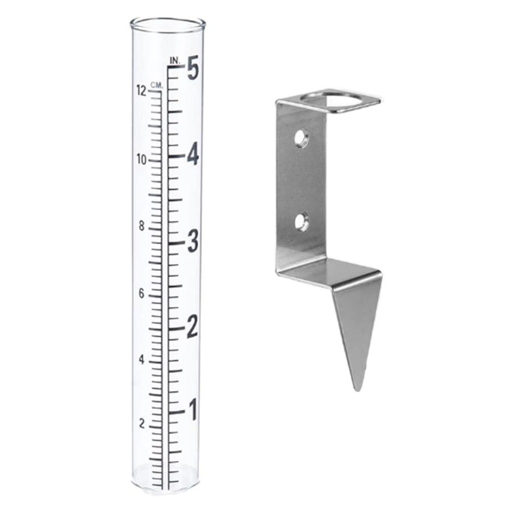 

Easy To Read Glass Rain Gauge 2 in1 Mounting Rack Garden Moisture Meter Garden Monitoring Rain Gauge