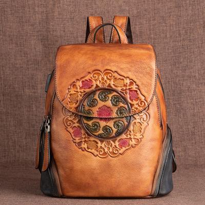 Rucsac de femeie din piele de vaca retro vintage, genți rucsac în relief din piele naturală