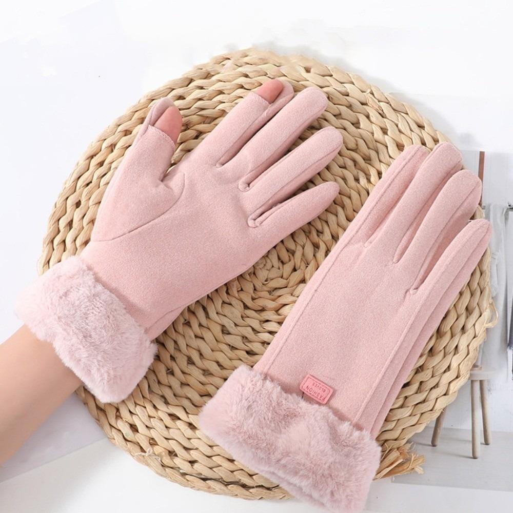 Polar Fleece 2 Finger Flip Gloves Soft Plush Thickened Gloves Women Anti-cold Mittens  Cycling