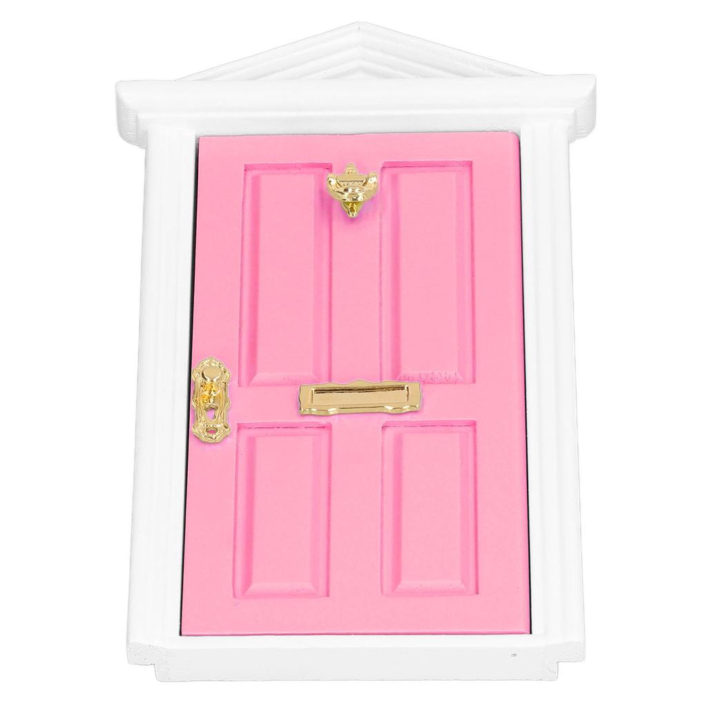 Mini Wooden Door Bright Color Vivid Details Smoother Edge Dollhouse Miniature Fairy Door for 1:12 Doll House GiftsLight Pink