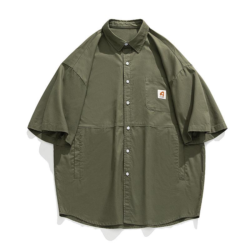 

Мужская рубашка Hanlu в японском стиле с короткими рукавами и карманами по бокам XXL зелёный