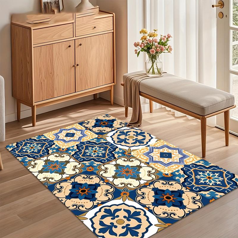 Teppich Weich Rutschfest Vintage Grau Orange Abstrakte Textur Bodenmatte für Schlafzimmer Wohnzimmer Kinderzimmer Heimdekoration