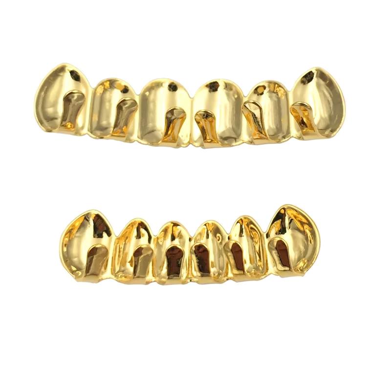 New Arrival Cheap Price Hip Hop Style 14k Gold Plating 6 Teeth Top& Bottom Street Style Grillz for Teeth Hip Hop Jewelry