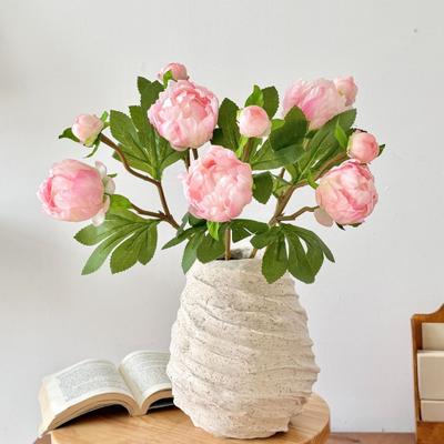 Echte Haptik Pfingstrosenstrauß 1 Blüte 1 Knospe Künstliche Pfingstrosenblüte Seidenähnliche Blumendekoration für Hausvase Hochzeitsmittelstück Partydekoration