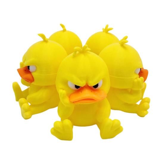 Cartoon Angry Duck Figurine 3D Printed Frowning Sitting Duck Statue Sculpture Little Blue Yellow Duck Ornament Decoration