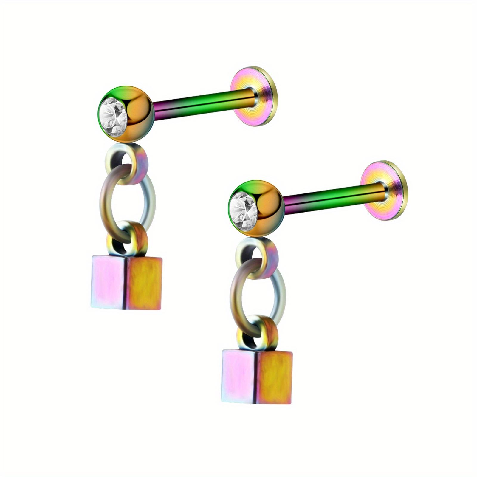 

2 шт., градиентный кулон из нержавеющей стали, квадратная форма, серьги-гвоздики, аксессуары для пирсинга