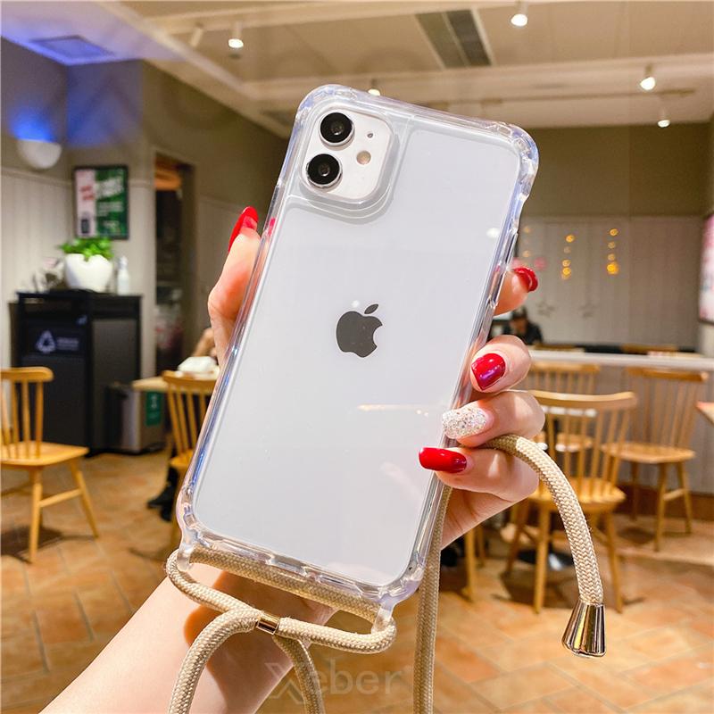 

Lanyard Strap Crossbody Cord Rope Clear Case For iPhone 17 16 15 14 13 Pro Max 12 11 XR Mini 7 8 Plus Shockproof Acrylic Cover For iPhone 13 Mini&Case & Strap