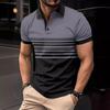 Summer New Men's Daily Sports Casual Stripe Printed Lapel Short Sleeve Pullover Shirt