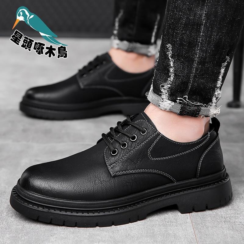 British Style Round Head Leather Shoes Leather Non-slip Lace-up Casual Tooling Men's Martin Shoes Shoes