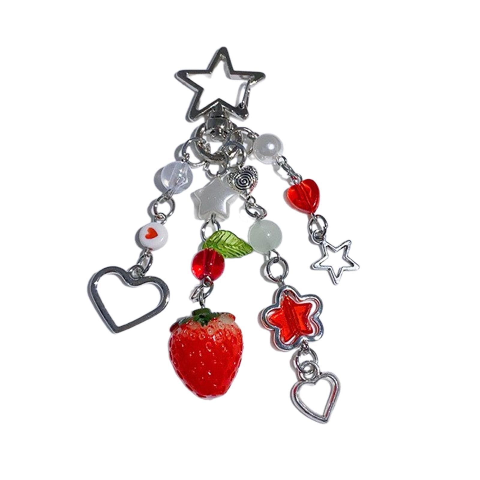 Colorful Phone Lanyard Wrist Strap Strawberry Phone Chain DIY Handmade Keychain Backpack Phone Camera Jewelry Accessory