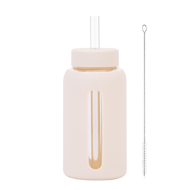 600Ml Silicone Sleeve Borosilicate Glass Water Cup With Straw Can Suck Pearls Portable Outdoor Cup