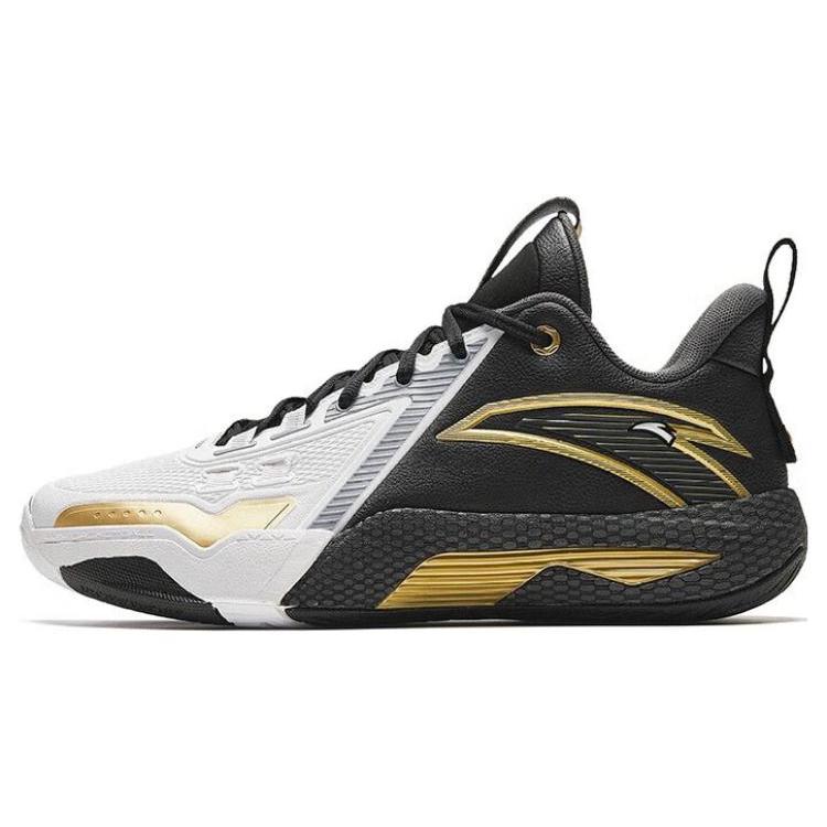 New Anta Quick Battle 5 Cushioning Wear-Resistant Mid-Top Basketball Shoes Men's Black Gold 112341113-7