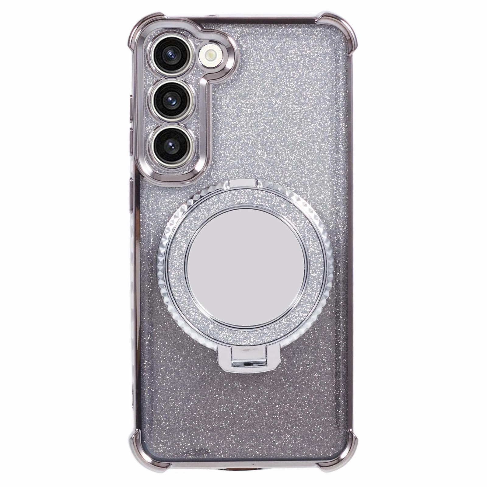 

For Samsung Galaxy S23+ Case Glitter Gradient TPU Phone Cover Ring Holder Mirror Grey