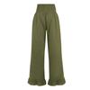 Women's Elastic Belt Pocket Linen Pants Pleated Paper Bag High Waist Ruffled Hem Wide Leg Trousers